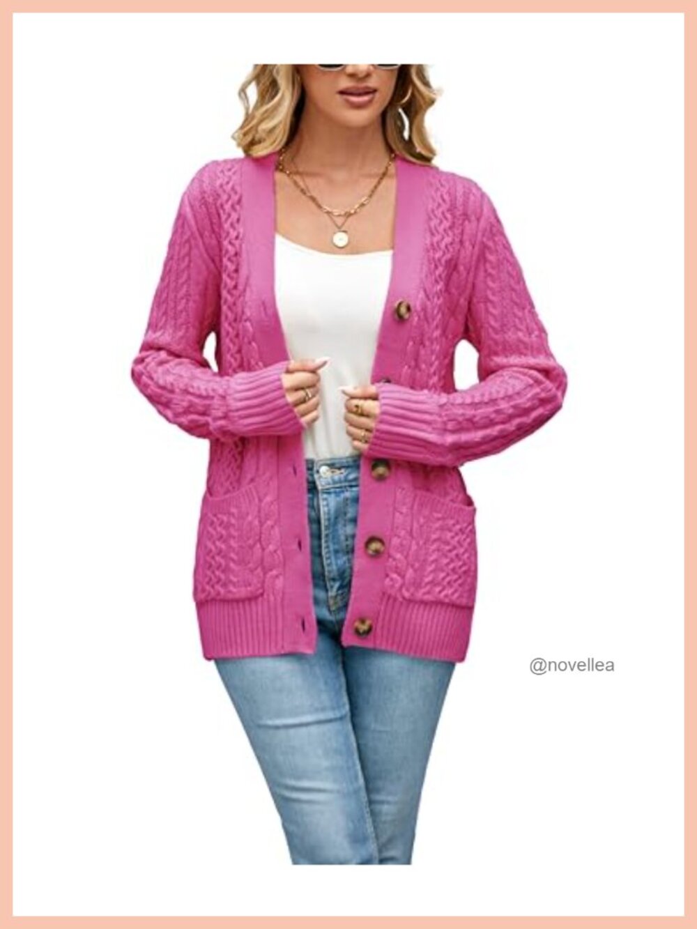 Cable Knit Chunky Cardigan Sweater Open Front Button Down Pockets